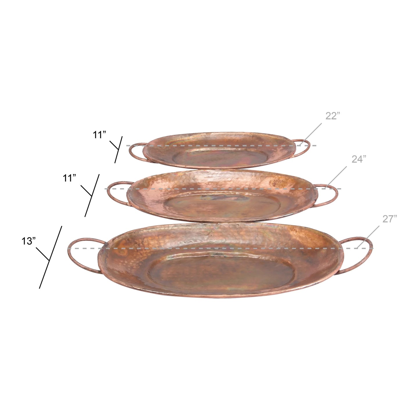 27"W, 3"H Copper Metal Tray, 3-Pieces