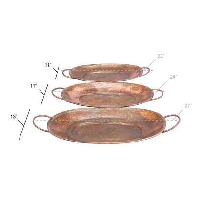 27"W, 3"H Copper Metal Tray, 3-Pieces