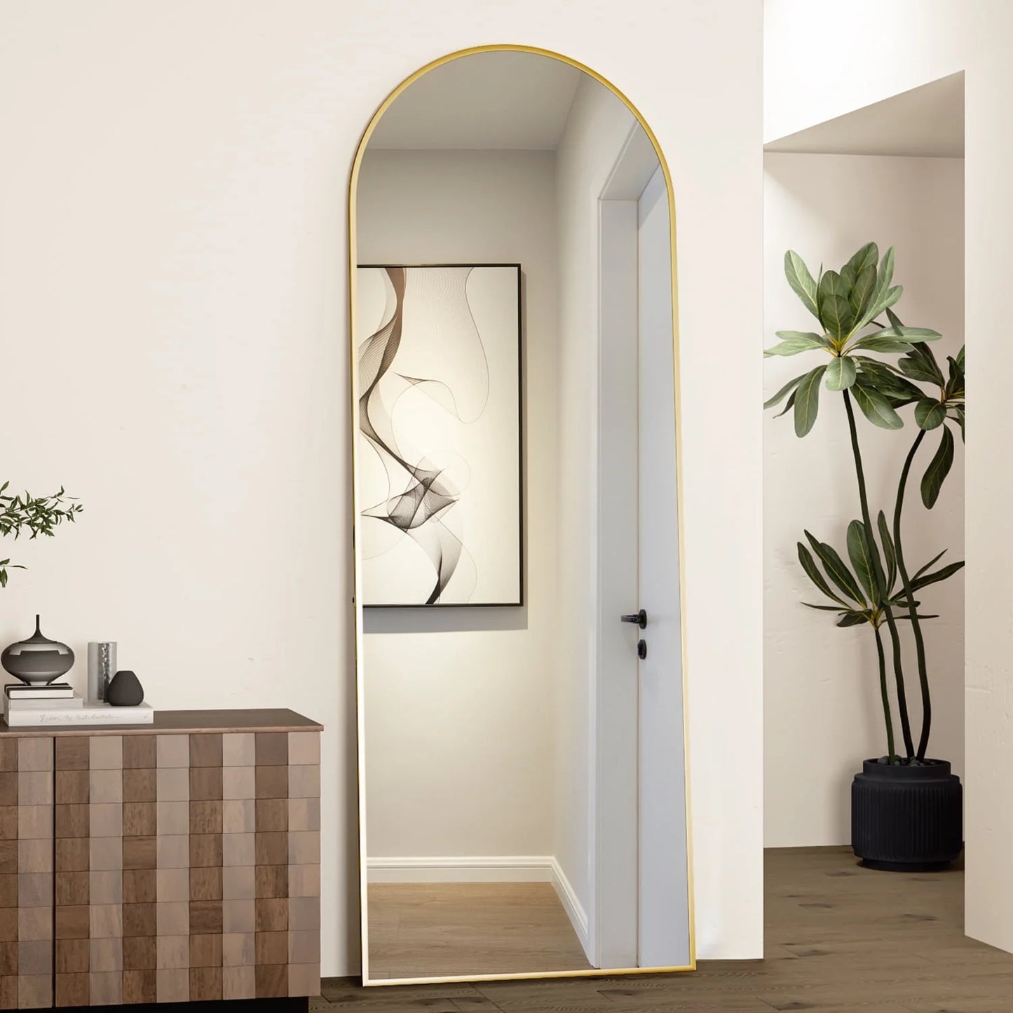 Full Length Mirror 64"X21" Arch Floor Mirror with Stand Arched Mirror Full Body Mirror Gold Standing Hanging or Leaning against Wall for Bedroom Entry