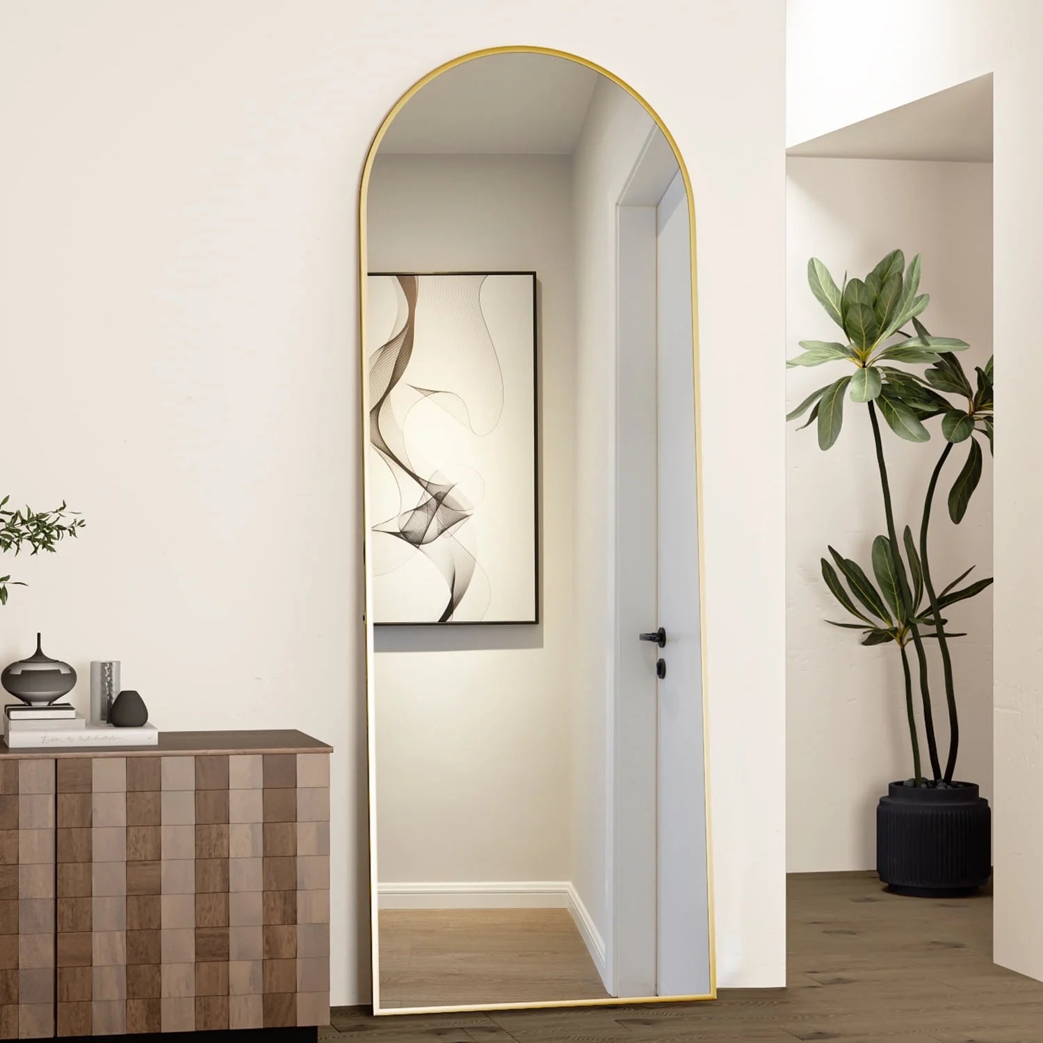 Full Length Mirror 64"X21" Arch Floor Mirror with Stand Arched Mirror Full Body Mirror Gold Standing Hanging or Leaning against Wall for Bedroom Entry