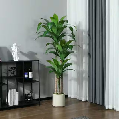 5 Ft. Artificial Dracaena Tree with Large White Planter, Faux Tropical Potted Silk Plant