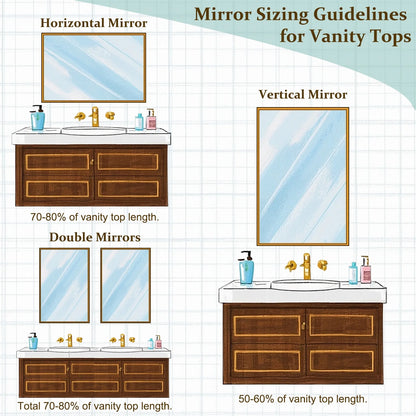 38"X26" Rectangular Bathroom Mirror Round-Edged Wall Mounted Mirror with Aluminum Alloy Frame, Gold