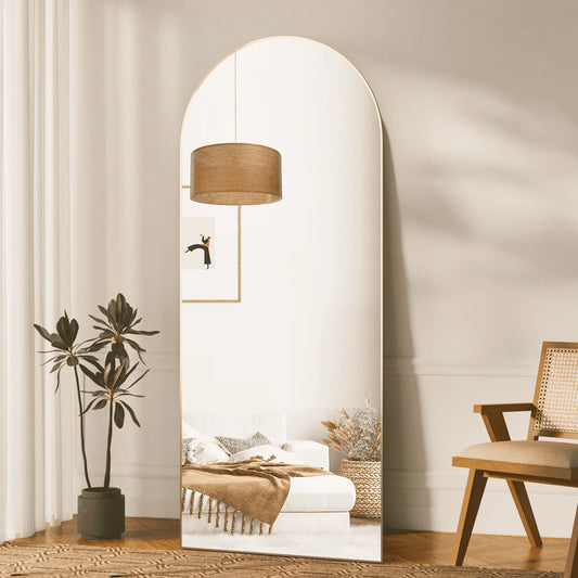 Arch Floor Mirror Arched Mirror Arched Full Length Mirror Wall 65"X24"Full Body Mirror Standing Gold