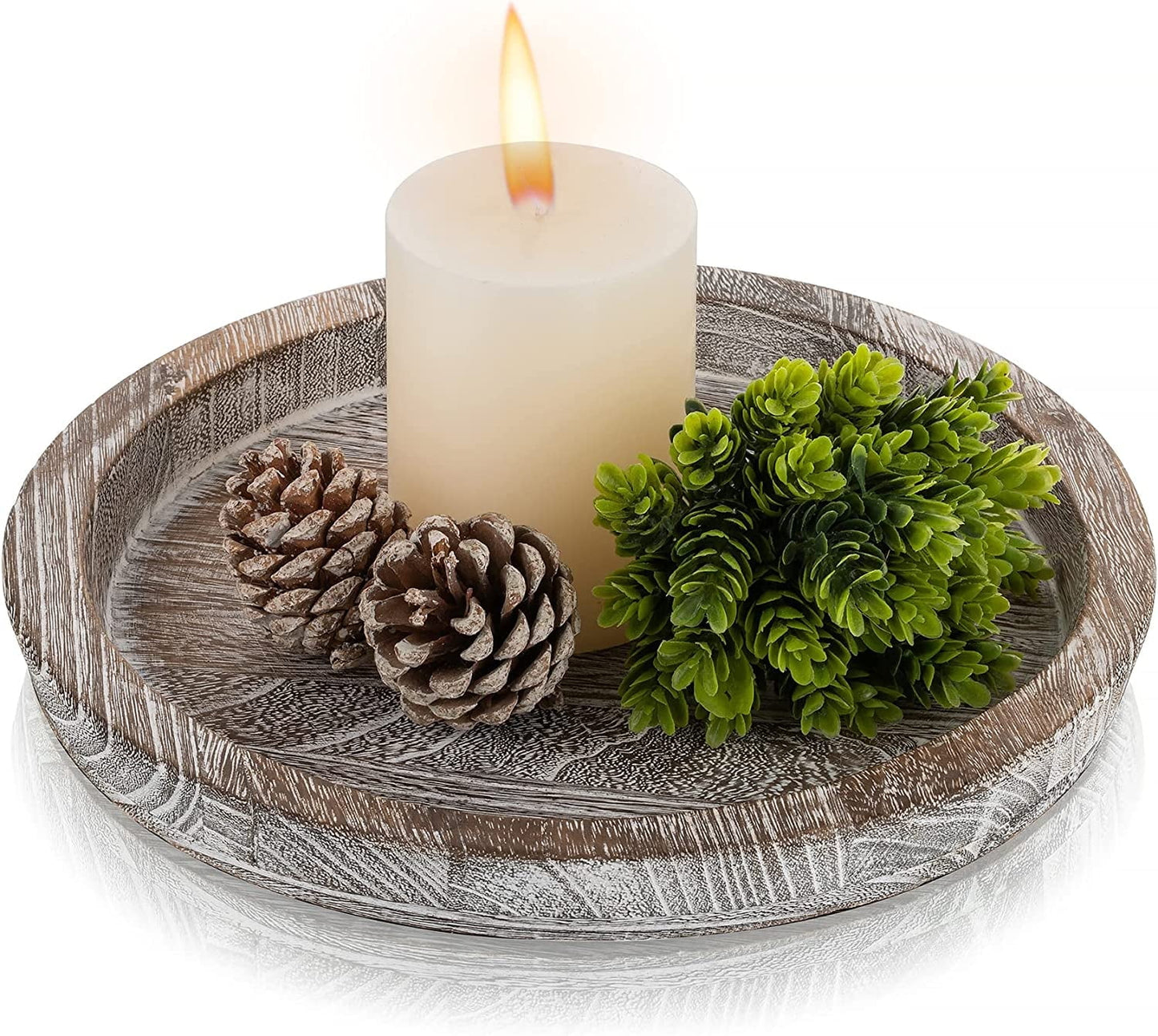 Candle Tray Rustic round Wood Table Centerpiece Decorative Trays Whitewash