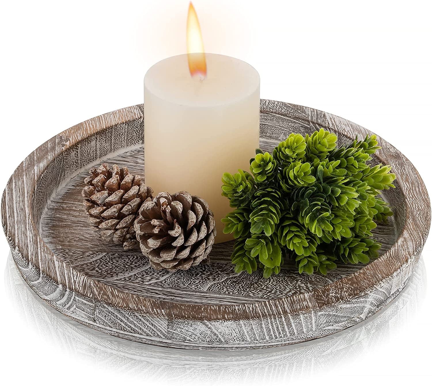 Candle Tray Rustic round Wood Table Centerpiece Decorative Trays Whitewash