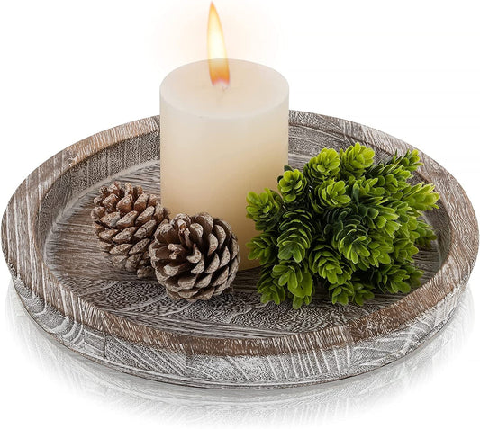 Candle Tray Rustic round Wood Table Centerpiece Decorative Trays Whitewash