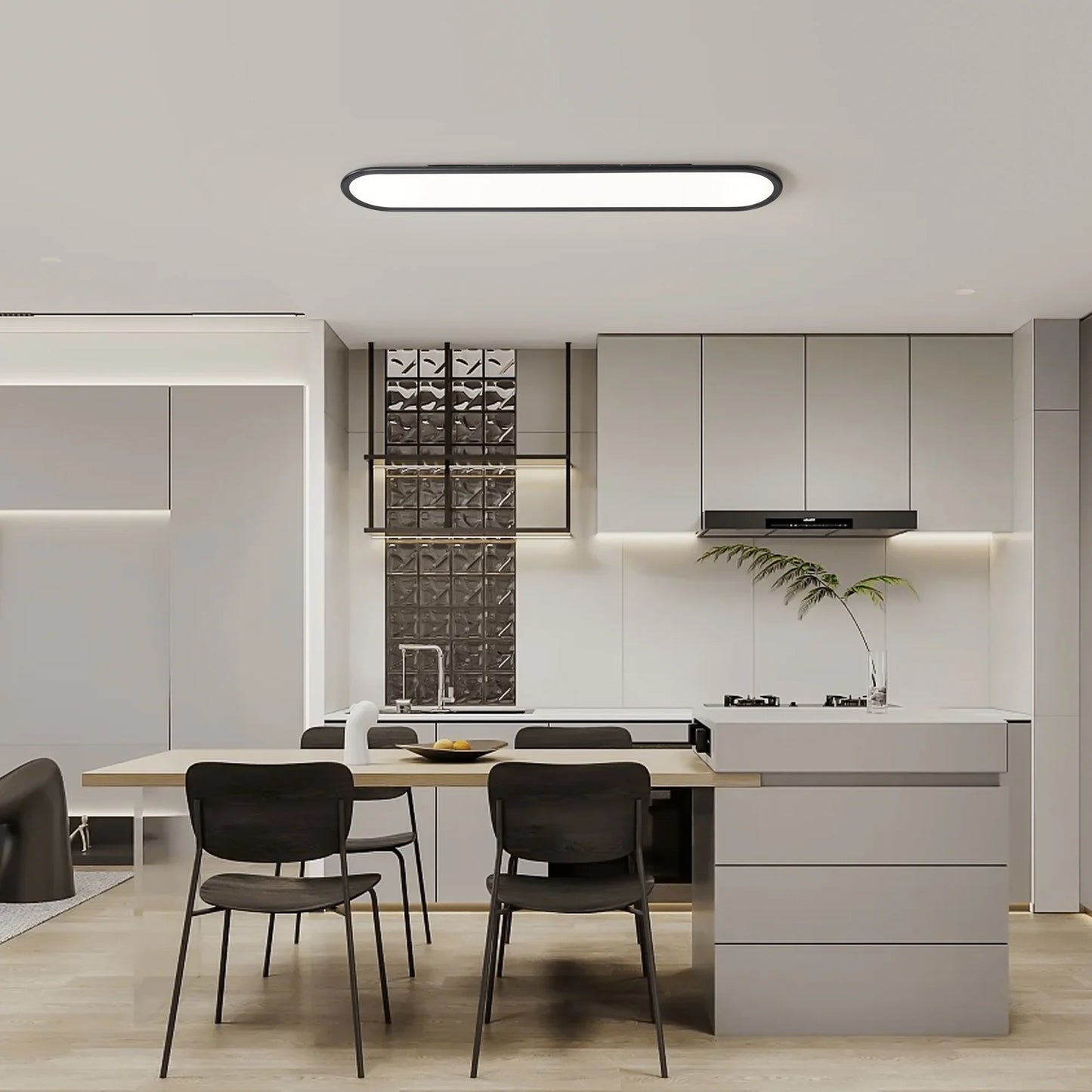 Modern Linear Ceiling Lights,48W Dimmable LED Ceiling Lamp,Full Spectrum Long Ceiling Light,39.4 Inch Ultra Thin Low Profile Light Fixture for Bedroom Kitchen Closet Hallway, Black/3000-6500K
