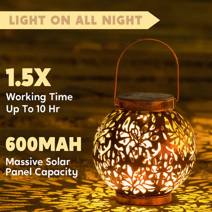 (2 Pack)  2 Pack Bronze Solar Outdoor Hanging Lanterns, Moroccan Lanterns, Metal Decorative Garden Lights