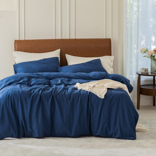Duvet Cover Set Soft Washed Microfiber Duvet Cover 3 Pieces King Navy Blue