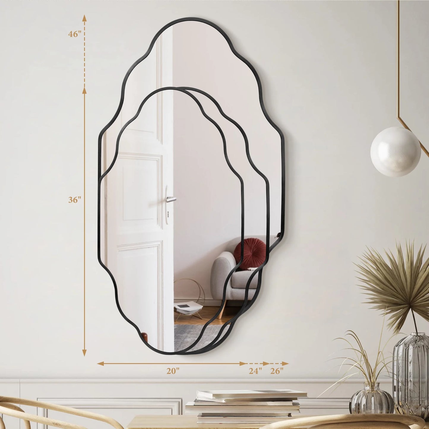 , Scalloped Wall Mirror, Black