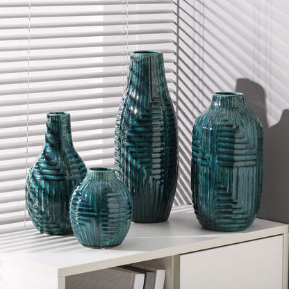 Ceramic Vase- Teal Vase for Home Decor，Flower Vase for Centerpieces, Modern Decor Vases for Living Room/Bookshelf/Mantel/Home Decor Accents - Teal Texture-Large-10.6" H