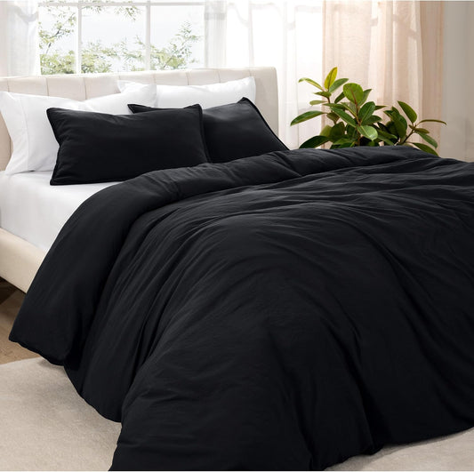 Microfiber Duvet Cover Set - Ultra Soft Washed Microfiber - Oversized Queen Size - Linen-Like Look - Easy Care - Breathable Fabric - Our Softest Duvet Cover Set (Oversized Queen, Black)
