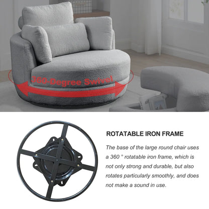 Modern Fabric Solid Print Swivel Accent Chair with 4 Pillows, Grey Teddy