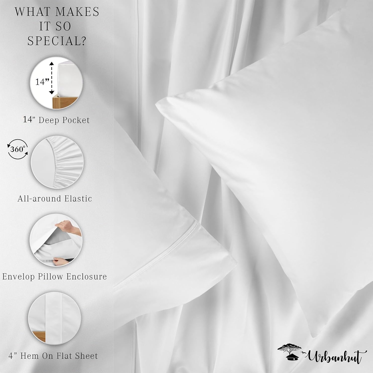 700 Thread Count Egyptian Cotton Sheets Full Size, 4Pc Sheet Set Soft Luxury Bed Sheets for Full Size Bed, Sateen Weave Hotel Sheets, 16'' Elasticized Deep Pocket - White