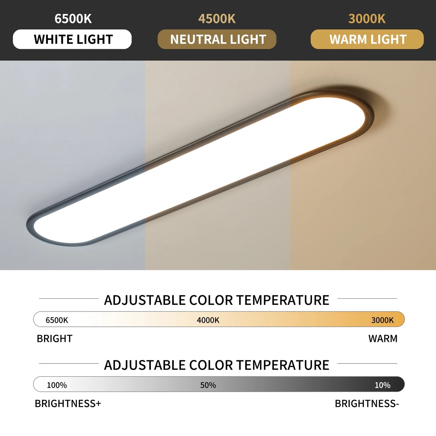 Modern Linear Ceiling Lights,48W Dimmable LED Ceiling Lamp,Full Spectrum Long Ceiling Light,39.4 Inch Ultra Thin Low Profile Light Fixture for Bedroom Kitchen Closet Hallway, Black/3000-6500K