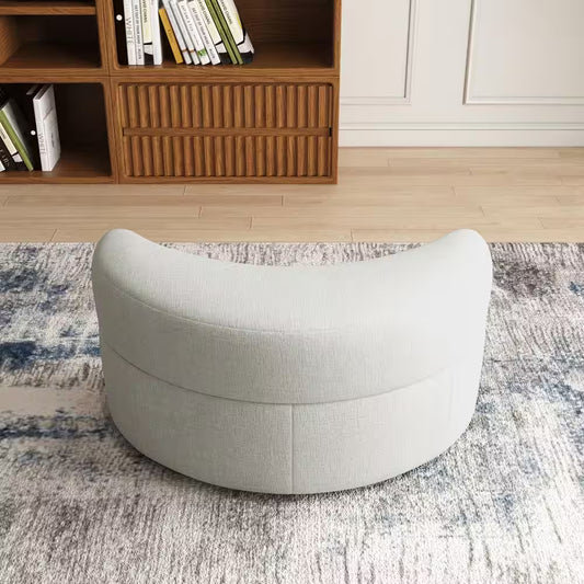 Modern Beige Chenille Half Crescent Moon Storage Ottoman (Set of 1)
