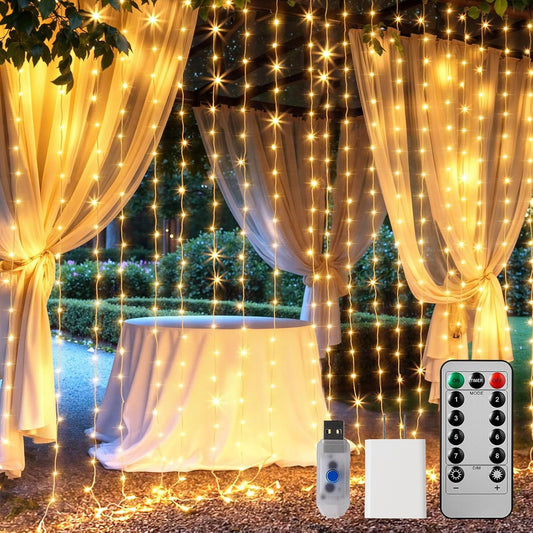 300 LED Curtain String Lights, 9.8 FT Hanging Fairy Lights with Remote, 8 Modes, Waterproof Window Lights for Bedroom Backdrop Wedding Outdoor Party Christmas Decorations(Not Connectable)