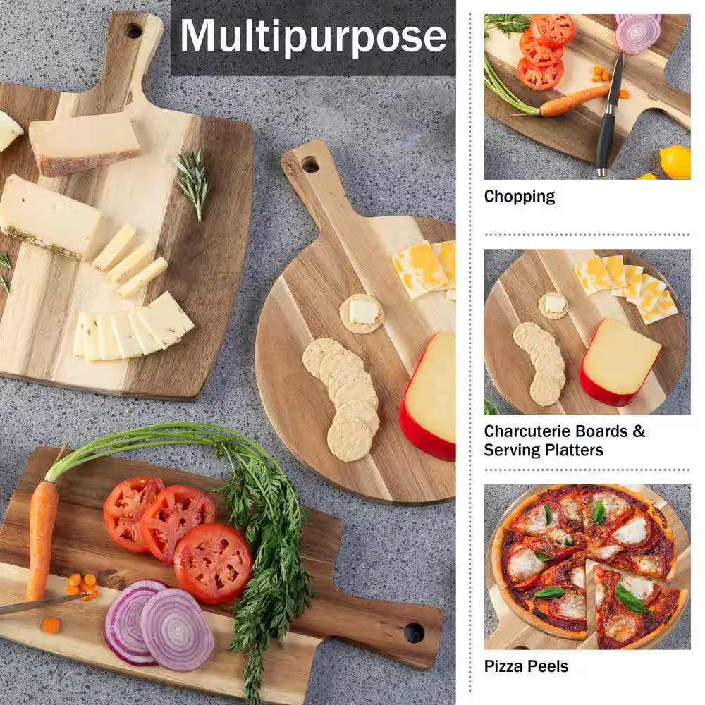 3-Piece Acacia Wood Cutting Board Set with Handles