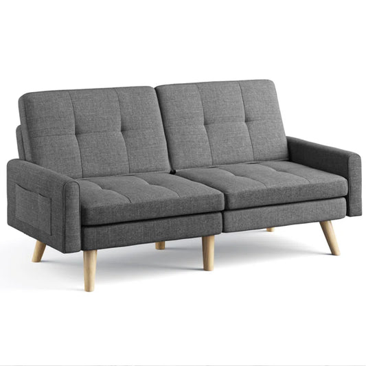 Nazeer 70.9" Futon Loveseat Sofa, Reclining Linen Sofa Bed
