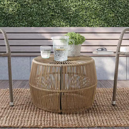 Ysar Natural Brown Boho round Metal Outdoor Side Table