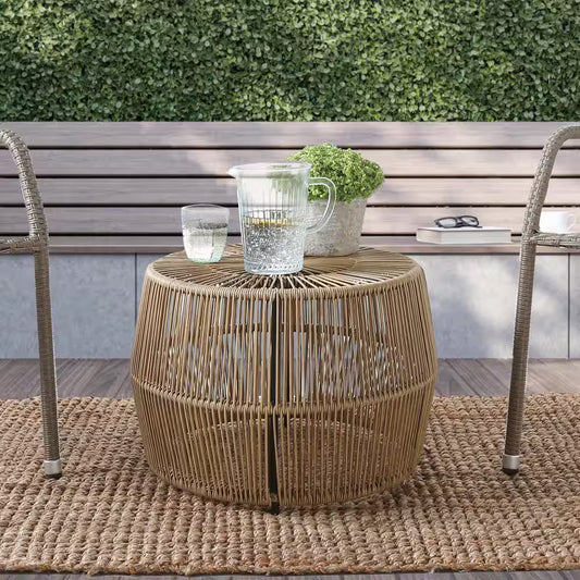 Ysar Natural Brown Boho round Metal Outdoor Side Table