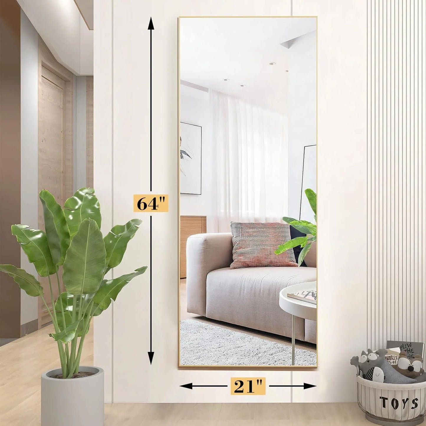 Full Length Mirror with Stand, Floor Mirror with Frame, Full Body Mirrors, Free Standing or Wall-Mounted Mirrors for Living Room