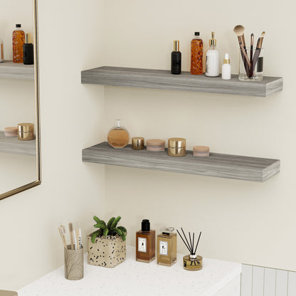24X6 Walnut Gray Floating Shelves for Wall, Wood Hanging Shelves up to 20Lbs for Bedroom, Bathroom, Kitchen(Set of 2)