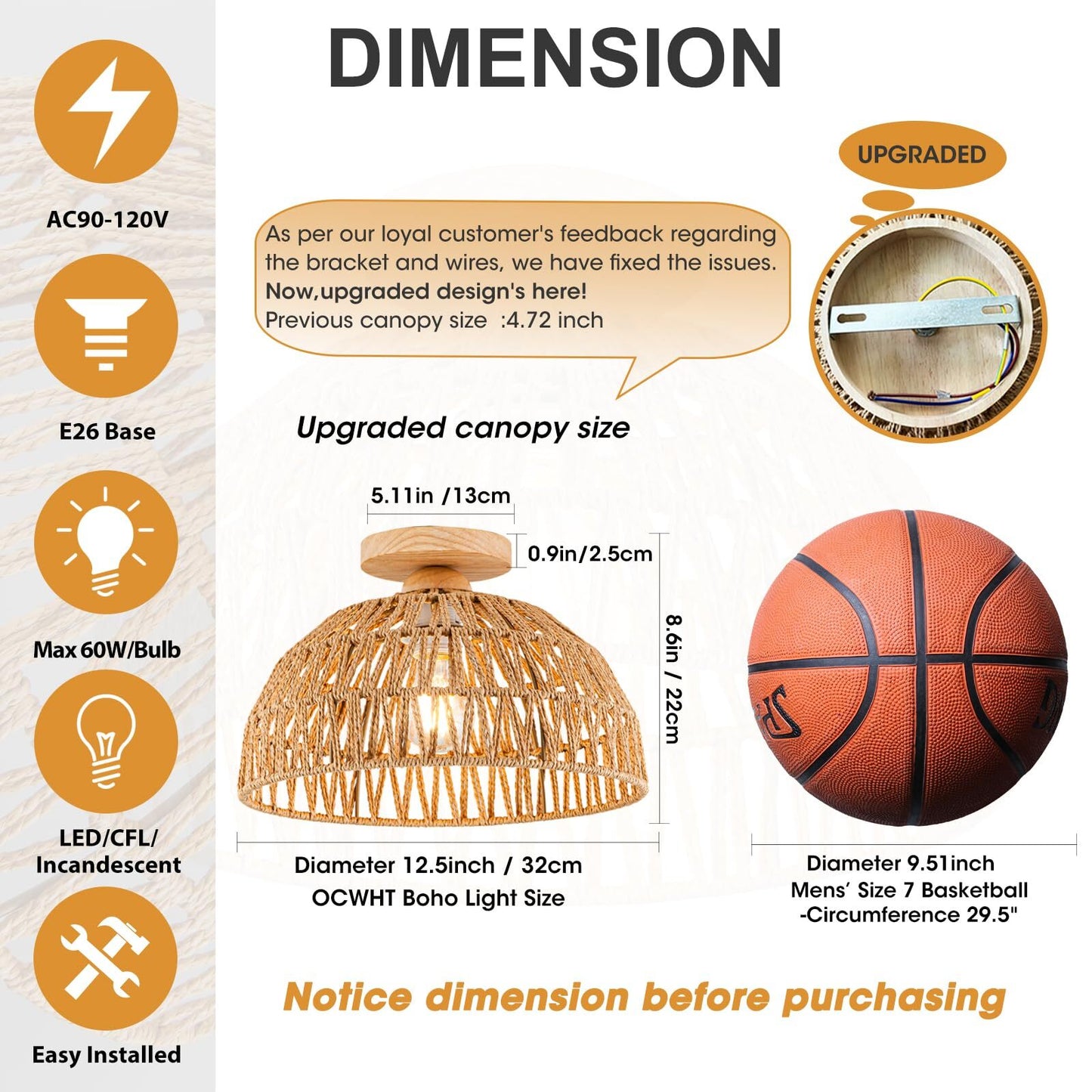 Boho Chandelier Rattan Ceiling Light Fixtures Boho Lamp Shade Flush Mount Ceilin