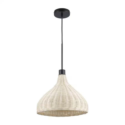 1-Light Black Pendant Light Fixture with Natural Woven Rattan Basket Shade