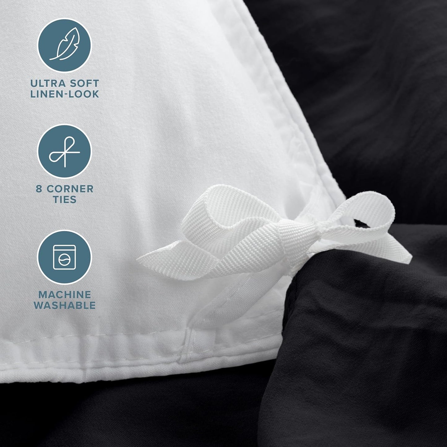 Microfiber Duvet Cover Set - Ultra Soft Washed Microfiber - Oversized Queen Size - Linen-Like Look - Easy Care - Breathable Fabric - Our Softest Duvet Cover Set (Oversized Queen, Black)