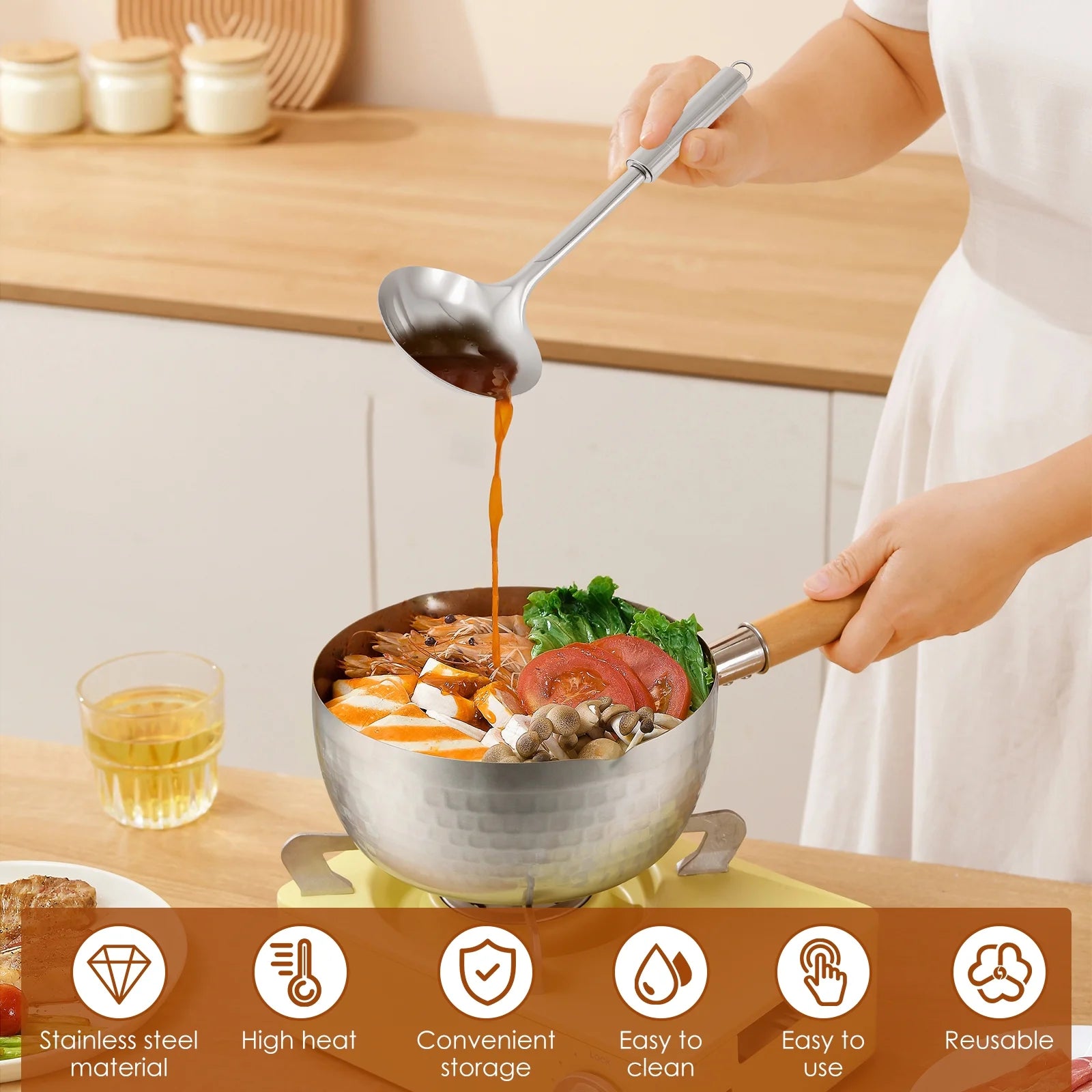 Ihvewuo 6 Pcs Cooking Utensils Set Stainless Steel Kitchen Utensil Set Heat Resistant Wok Utensils Set Versatile Kitchen Cooking Utensils Set for Home Kitchen Cooking