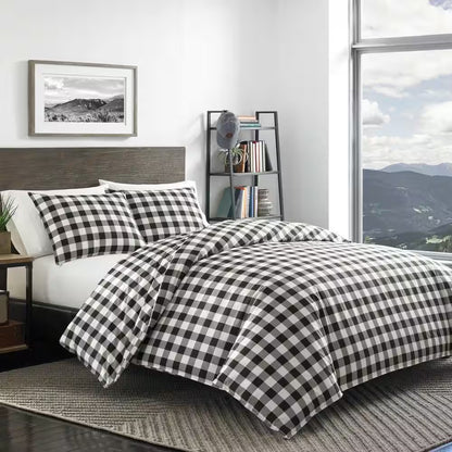 Mountain Plaid 3-Piece Black Cotton Full/Queen Duvet Cover Set