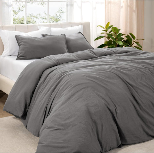 Microfiber Duvet Cover Set - Ultra Soft Washed Microfiber - Oversized Queen Size - Linen-Like Look - Easy Care - Breathable Fabric - Our Softest Duvet Cover Set (Oversized Queen, Grey)