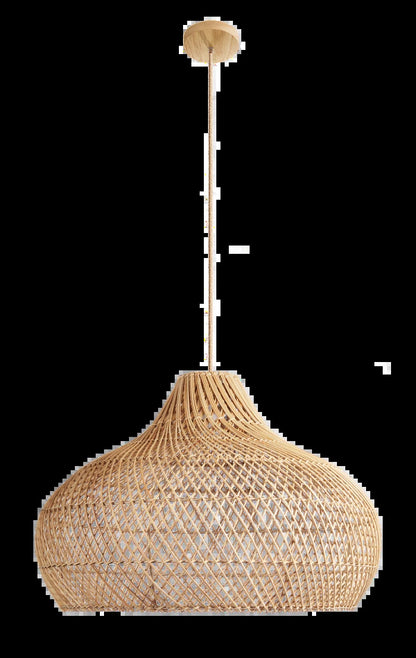 Anjanie 1 - Light Natural Lampshade Pendant – Handwoven Rattan Plug-In or Hardwired Light Fixture for Dining Room, Kitchen, or Bedroom in Japandi Boho Style