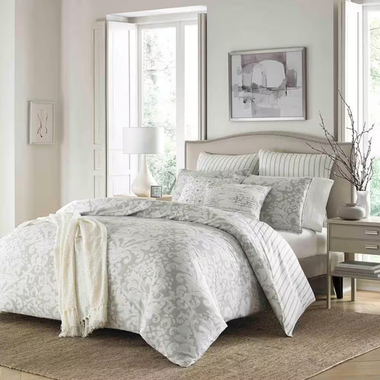 Camden 3-Piece Gray Floral Cotton Full/Queen Duvet Cover Set