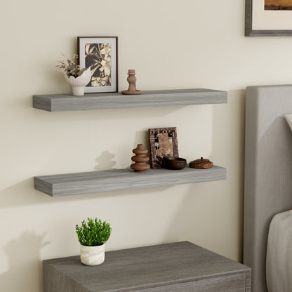 24X6 Walnut Gray Floating Shelves for Wall, Wood Hanging Shelves up to 20Lbs for Bedroom, Bathroom, Kitchen(Set of 2)
