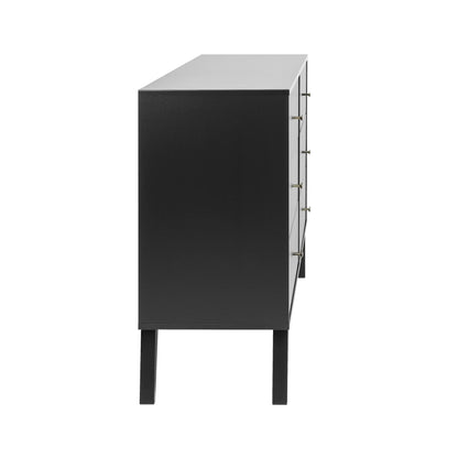 Milo Mid-Century 6 Drawer Wooden Dresser, 16.75" X 52.5" X 33", Black