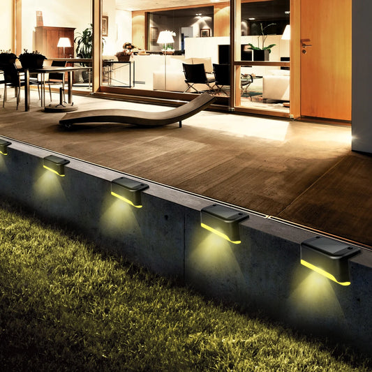 4 Pack Solar Deck Lights Outdoor, Solar Step Lights Waterproof LED Solar Lights for Outdoor Stairs Step Fence Yard Patio Pathway Christmas Decoration Lights(Black-Warm White)