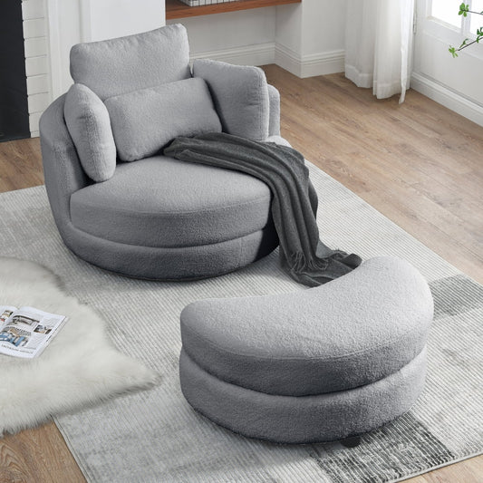 Modern Fabric Solid Print Swivel Accent Chair with 4 Pillows, Grey Teddy