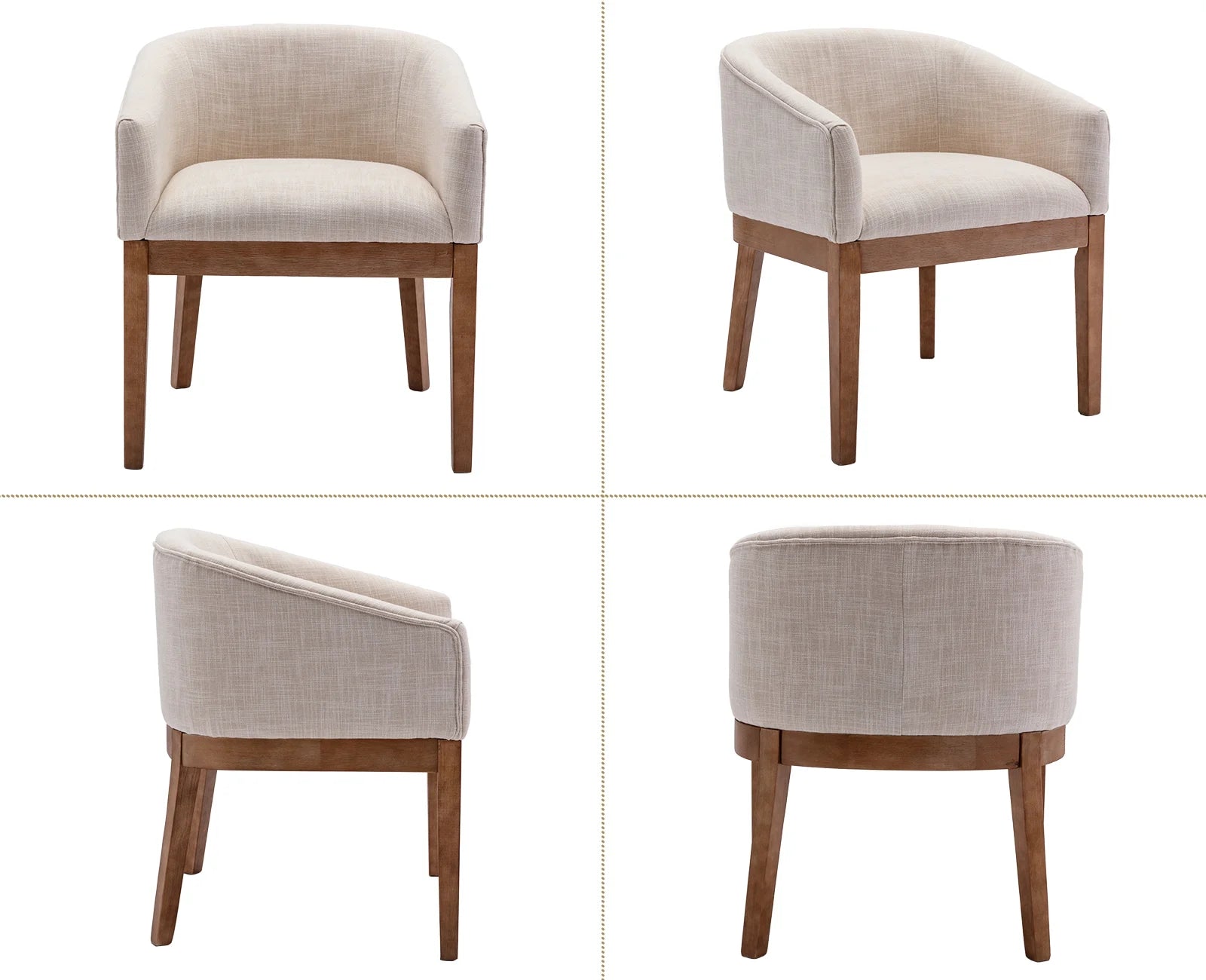 Modern Upholstered Dining Chairs Set of 2, Farmhouse Linen Kitchen & Dining Room Chairs with Armrests, 18" W Wooden Barrel Accent Chair Armchair for Dining Room Living Room Bedroom, Beige