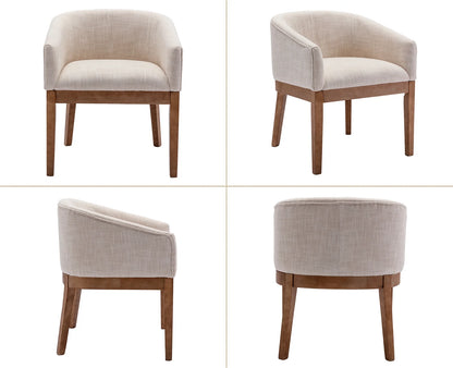 Modern Upholstered Dining Chairs Set of 2, Farmhouse Linen Kitchen & Dining Room Chairs with Armrests, 18" W Wooden Barrel Accent Chair Armchair for Dining Room Living Room Bedroom, Beige