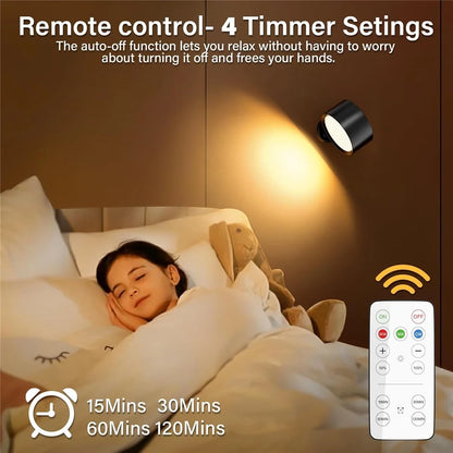 Battery Operated Wall Sconce, Rechargeable LED Wall Mounted Lights with Remote, Touch and 360° Rotate Dimmable, Magnetic Wall Sconce Lamp 3 Colors for Bedroom Bedside