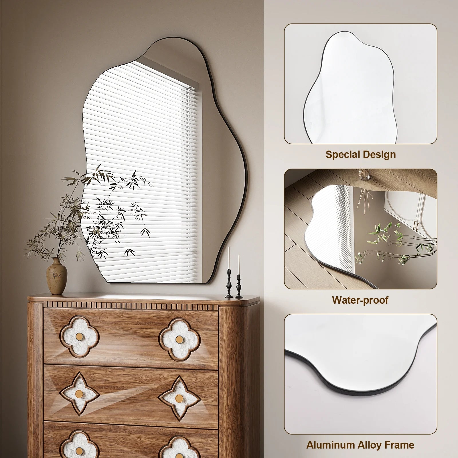 24" X 32" Vanity Mirror Wall Wavy Mirror Bathroom Mirror Decor , Black