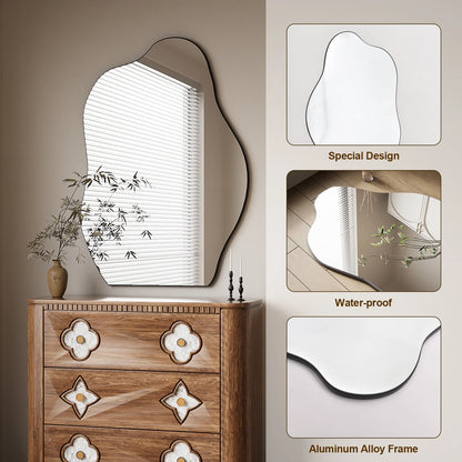 24" X 32" Vanity Mirror Wall Wavy Mirror Bathroom Mirror Decor , Black