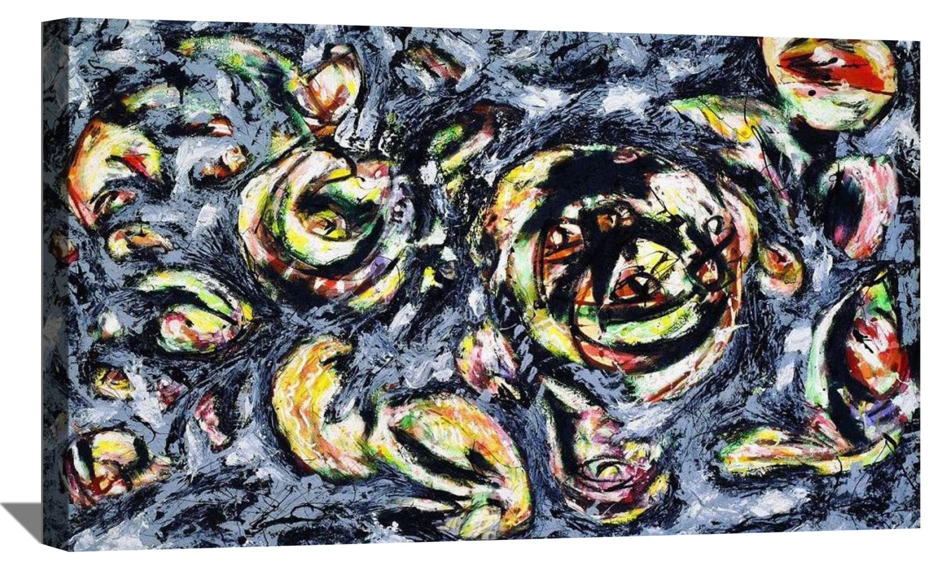 Jackson Pollock Painting Abstract Wall Art Ocean Grayness Framed Canvas Art for Bedroom Livingroom Office