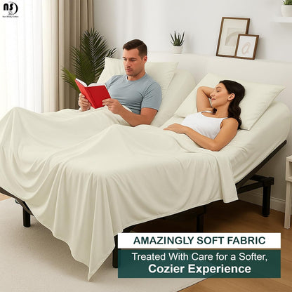 4 Piece Top Split King Sheet Set for Sleep Number Adjustable Bed, 100% Egyptian Cotton Bed Sheets, 34" Flex Head, Fits 18" Deep Mattress, 78" X 80", Ivory Solid