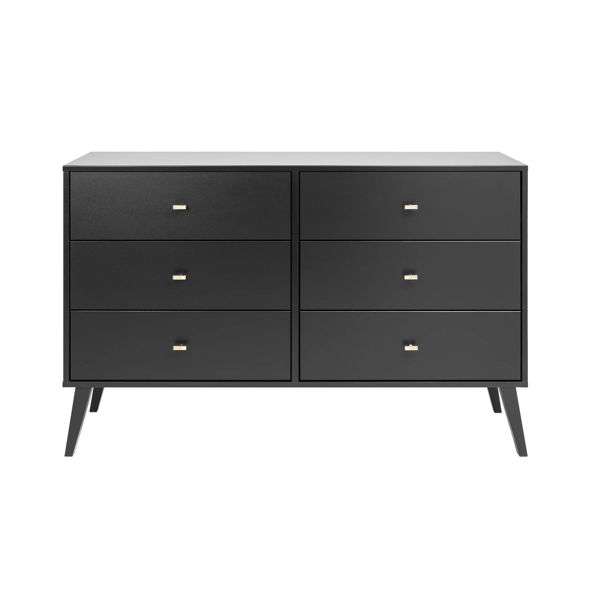 Milo Mid-Century 6 Drawer Wooden Dresser, 16.75" X 52.5" X 33", Black