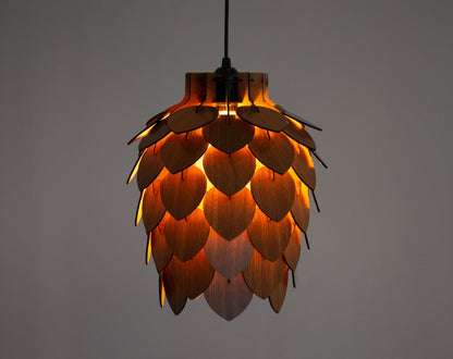 Wooden Pine Cone Chandelier Lamp - Wooden Pendant Light - Wood Bedroom Lampshade - Modern Dining Room Lamp - Artichoke Shape Light